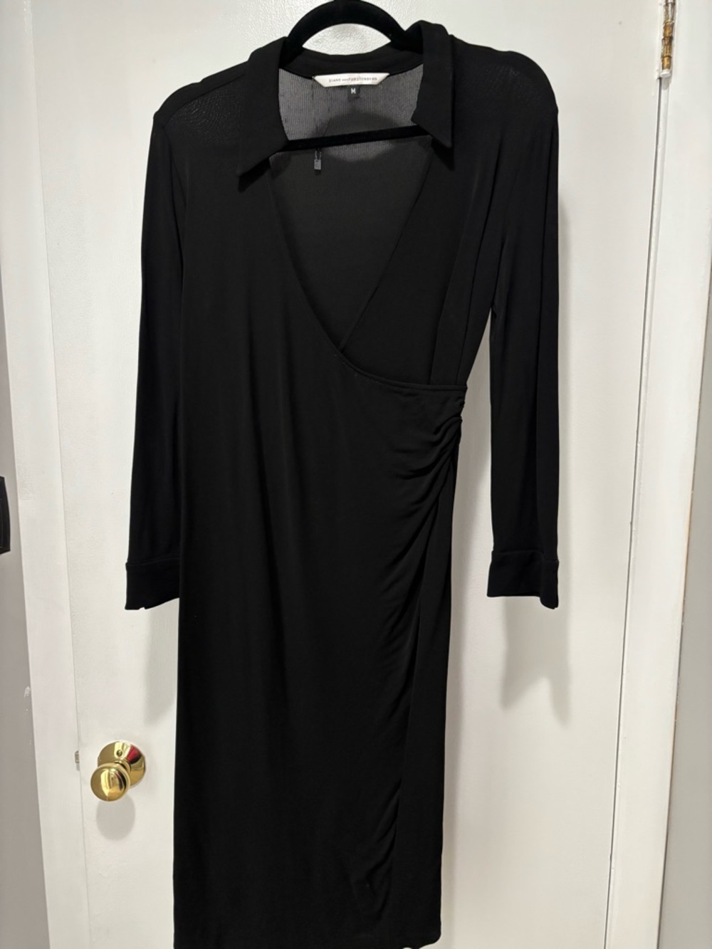 Diane Von Furstenberg Black Long-Sleeve Wrap Dress Medium